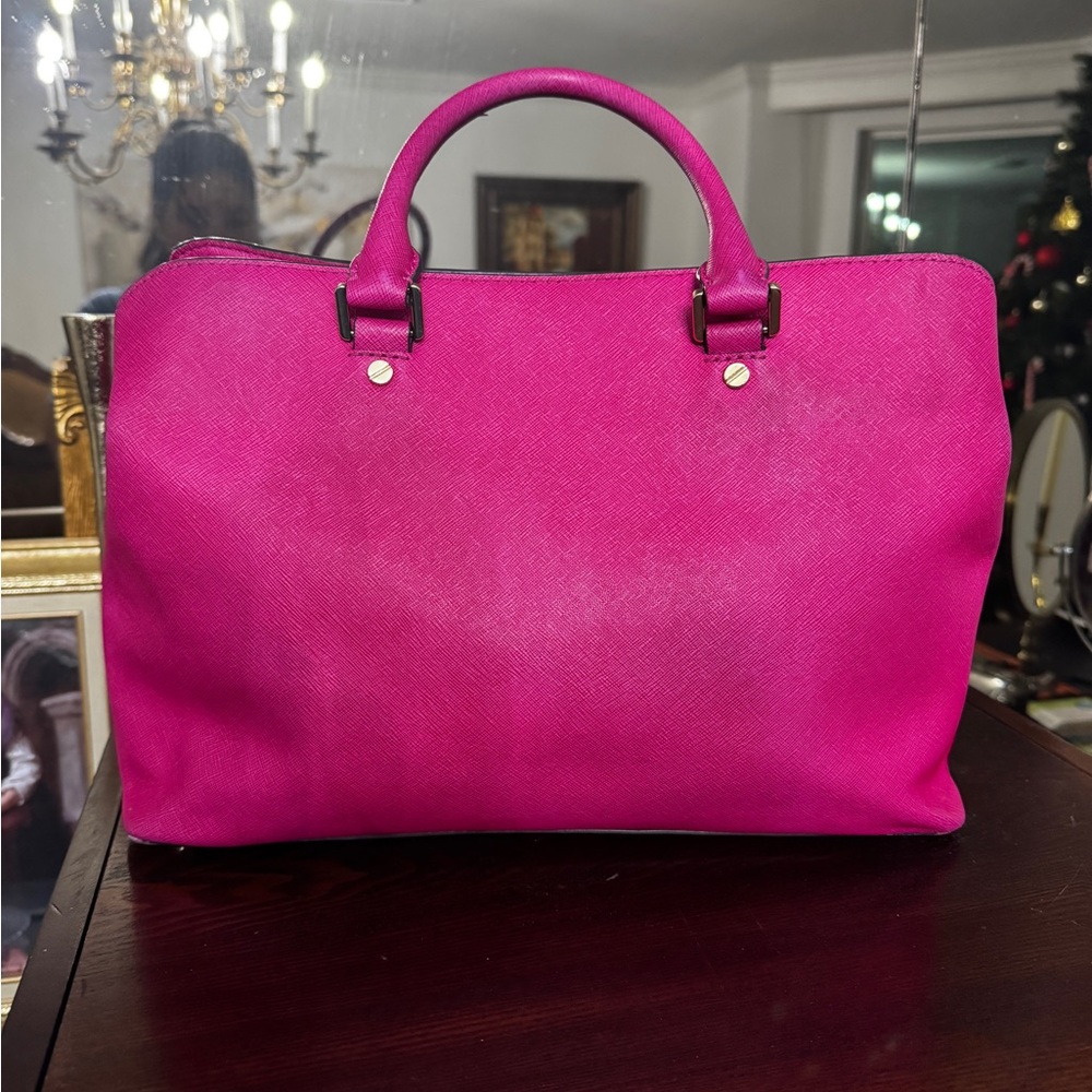 Michael Kors Fuchsia Saffiano Leather Satchel - Picture 9 of 9